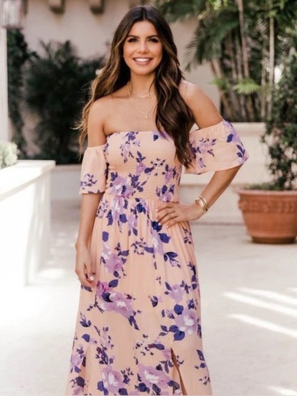 Pink Lily Floral Maxi Dress with Puff Sleeves